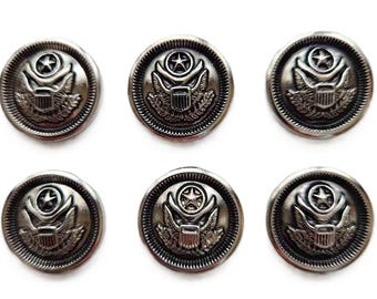 Six New Metal Semidome Blazer Buttons Silver Gray Star Eagle Arrows