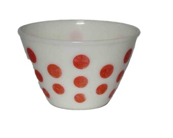 Vintage Fire King Oven Ware Red Polka Dot Milk Glass Mixing Bowl 7 5/8" SOME FADE