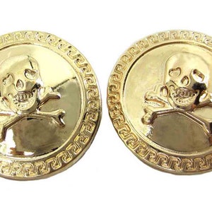 Two NEW German Brass Gold Skull and Cross Bones Blazer Buttons 3/4