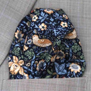 Hand Stitched Cotton Pocket Square Strawberry Thief Floral Pattern Men&#39;s