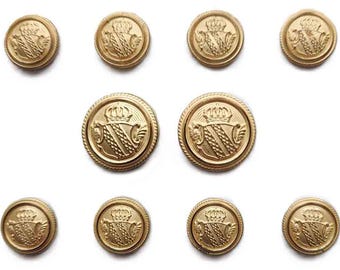 Palm Beach Blazer Buttons Set Gold Crown Shield Brass D6G Men's