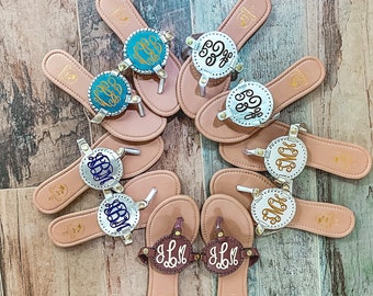 Monogram Medallion Sandals, Sorority Gift, Matching Bachelorette Party Outfit, Gift for Bride, Summer Beach Wedding