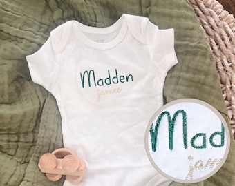 Embroidered Baby Onesie  | Custom Newborn Onesie | Chain Stitched Knitted Embroidery Onesie | Baby Shower Gift