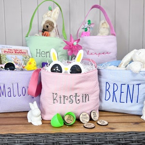 Kids Easter Basket, Personalized Easter Basket, Child's Easter Basket, Seersucker Easter Basket, Monogram Easter Basket