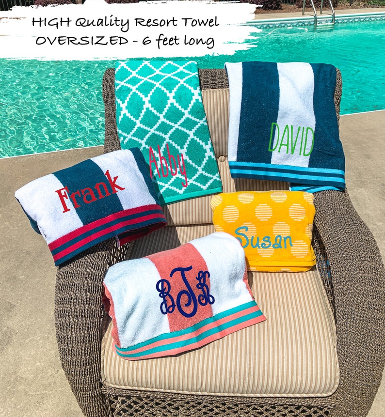 Personalized Beach Towel, Monogrammed Beach Towel, Graduation Gift, Embroidered Towel, Bachelorette Party image 1