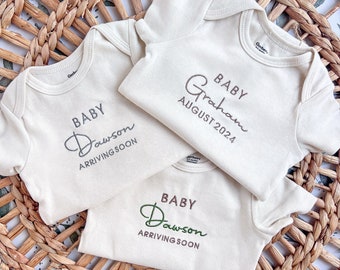 Embroidered Onesies® Brand, Pregnancy Announcement Baby Onesies®,  Personalized Baby Onesies® Baby Name Onesie® Girl, Boy,