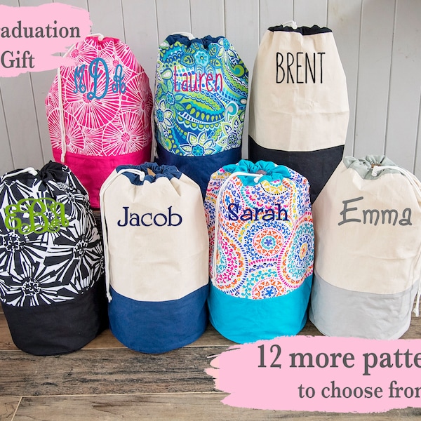 Monogrammed Laundry Bag, Graduation Gift, Large Laundry Basket, Custom Clothes Hamper, Back to School Gift, College