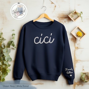 Custom embroidered sweatshirt | Mama sweatshirt | Kids names on sleeve | Sweatshirt for grandma | Personalized w/ child's name on sleeve