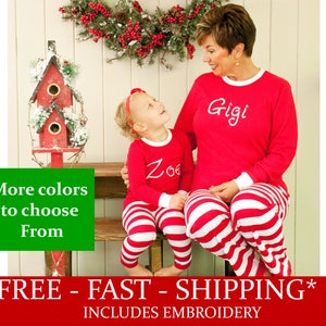 Family Christmas Pajamas, Personalized Family Christmas PJs, Embroidered Family Christmas PJs, image 8