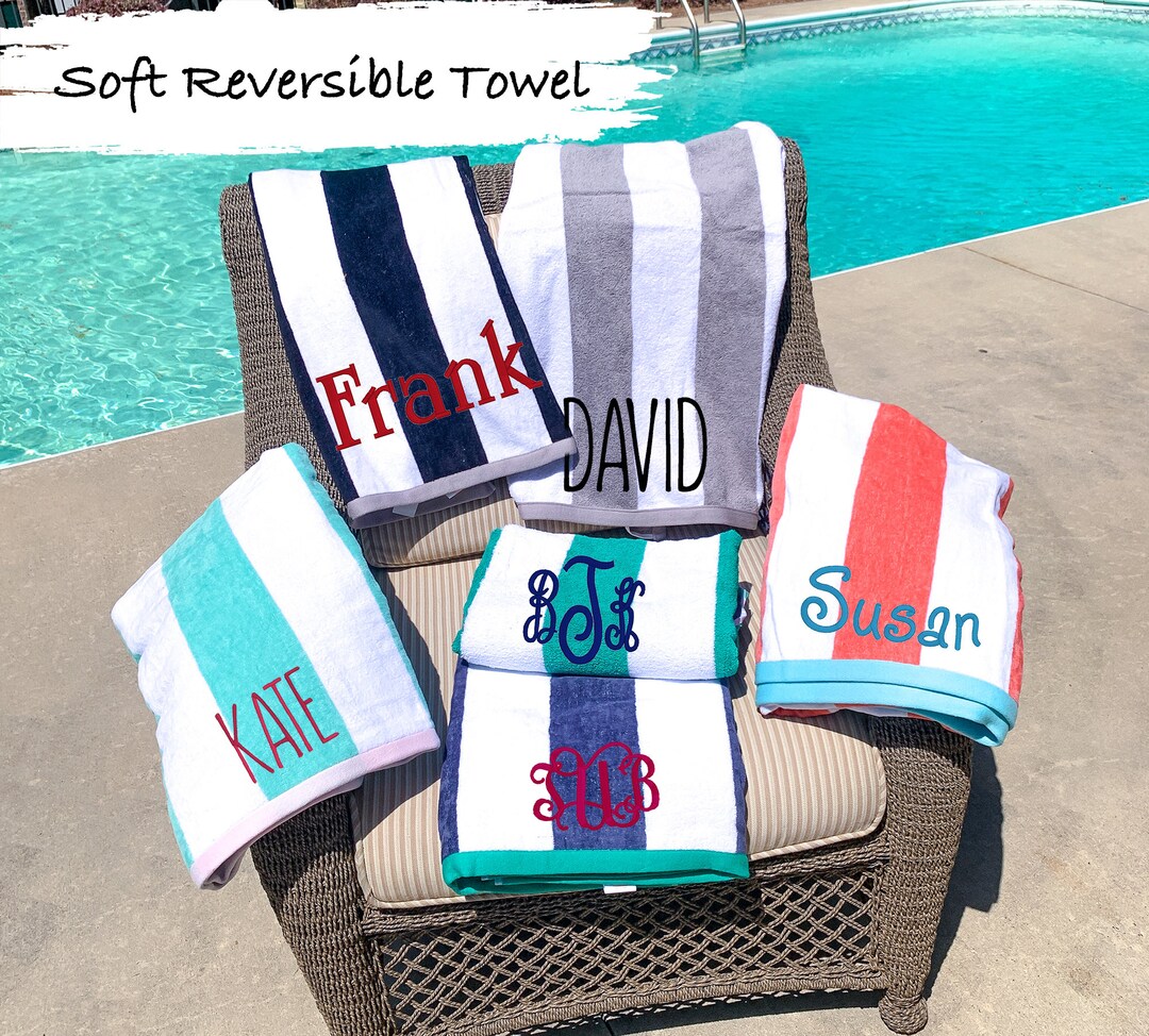 Personalized Striped Beach Towel Bridesmaid Gift Embroidered Etsy