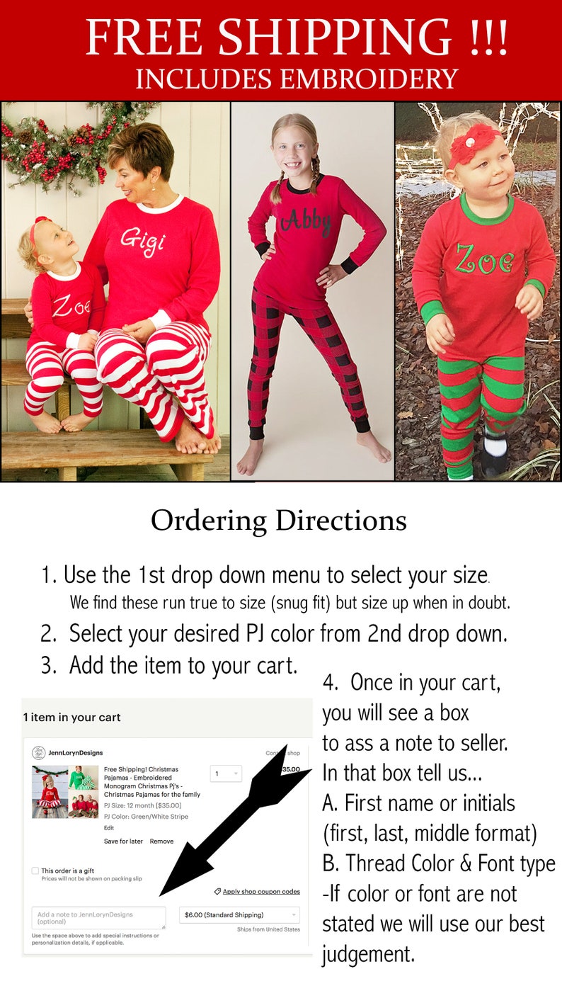 Family Christmas Pajamas, Personalized Family Christmas PJs, Embroidered Family Christmas PJs, image 2