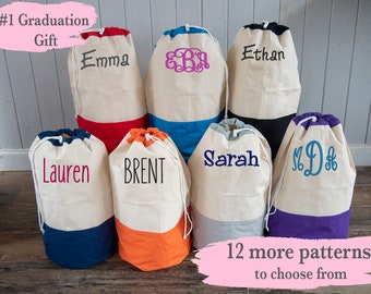 Monogrammed Laundry Bag, Custom Laundry Hamper, College Clothes Hamper, Dorm Room Gift, Highschool Graduation