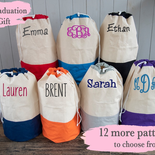 Monogrammed Laundry Bag, Custom Laundry Hamper, College Clothes Hamper, Dorm Room Gift, Highschool Graduation