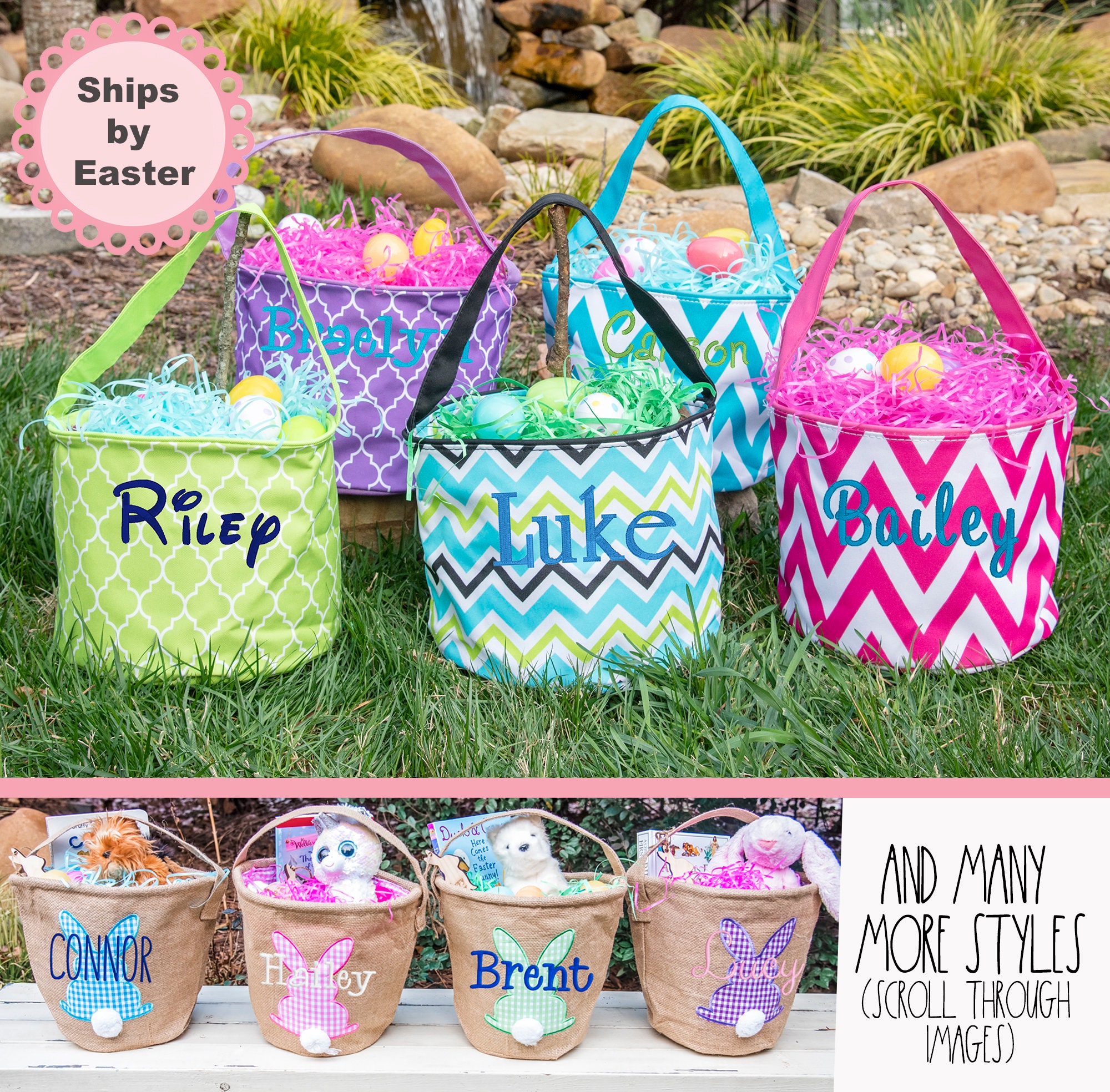 Kids Easter Basket, Monogram Easter Basket, Personalized Easter Basket