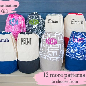 Monogrammed Laundry Bag, Highschool Graduation Gift, College Laundry Hamper, Clothes Hamper, Dorm Room Gift image 2