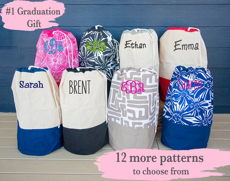 Monogrammed Laundry Bag, Highschool Graduation Gift, College Laundry Hamper, Clothes Hamper, Dorm Room Gift image 2