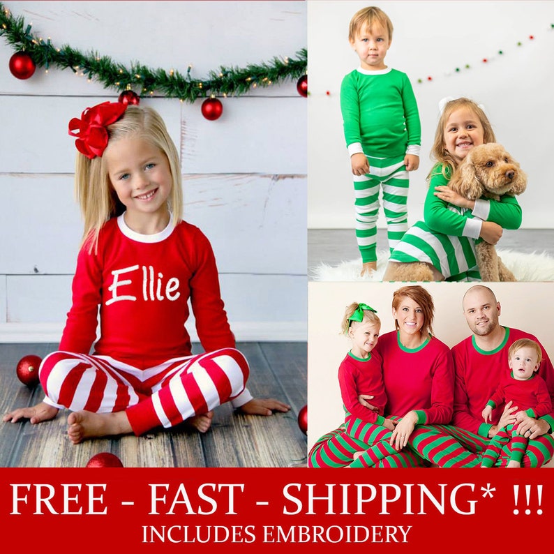 Family Christmas Pajamas, Personalized Family Christmas PJs, Embroidered Family Christmas PJs, image 1