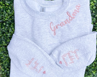 Mothers Day Embroidered Sweatshirt with Sleeve Embroidery | Sweatshirt for mama | Personalized w/ child's name on sleeve