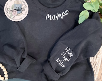 Mama sweatshirt with kids names on sleeve | Children's names on Sleeve | Personalized w/ child's name on sleeve