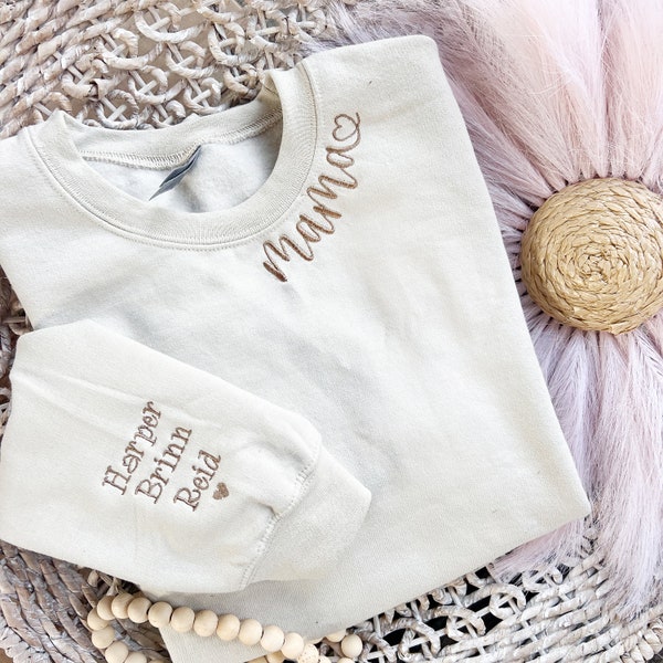 Embroidered Mama sweatshirt | Kids names on sleeve | Sweatshirt for mama | Personalized w/ child's name on sleeve