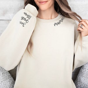 Embroidered Mama sweatshirt Kids names on sleeve Sweatshirt for mama Personalized w/ child's name on sleeve image 4