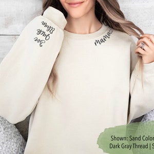 Mama sweatshirt with kids names on sleeve Children's names on Sleeve Personalized w/ child's name on sleeve image 1