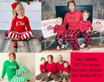 Matching Family Christmas Pajamas, Personalized Family Christmas PJs, Embroidered Family Christmas PJs,