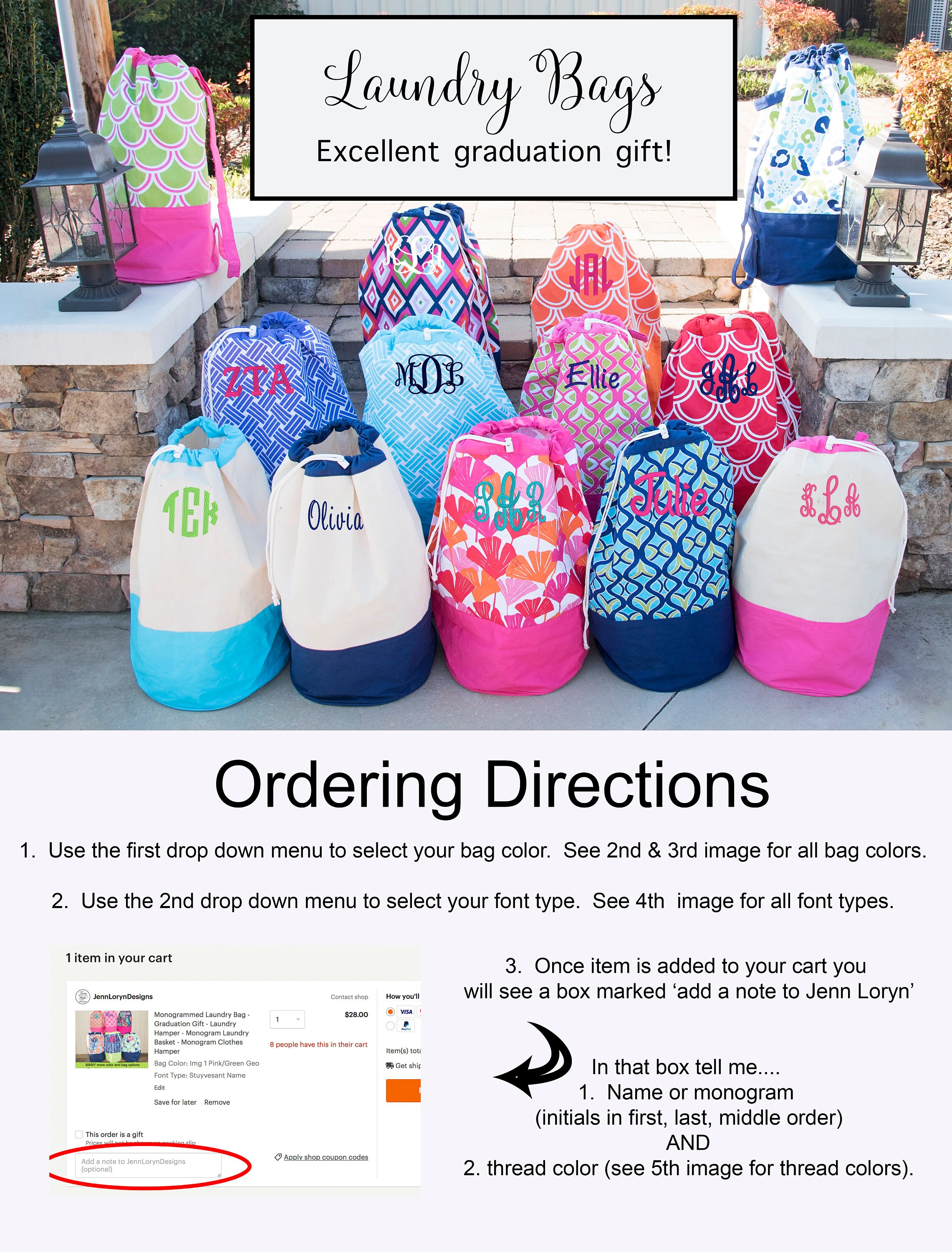 Monogrammed Laundry Bag Graduation Gift Laundry Hamper