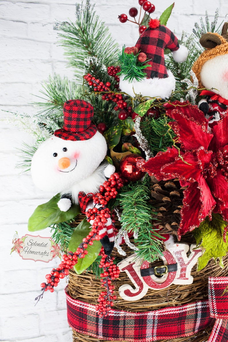 Snowman Wreath Christmas Wreath Buffalo Plaid Wreath Poinsettia Wreath Snowman Decoration Rustic Snowman Wreath Snowman Wall Decor