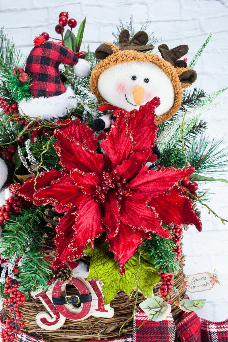 Snowman Wreath Christmas Wreath Buffalo Plaid Wreath Poinsettia Wreath Snowman Decoration Rustic Snowman Wreath Snowman Wall Decor