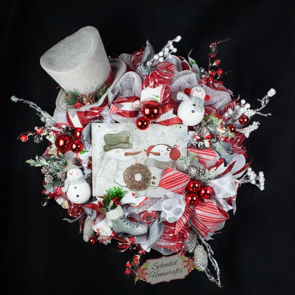 Snowman Wreath, Snowman Winter Wreath, RAZ, Snowman Xmas Wreath, Top Hat Wreath, Christmas Door Wreath, Snowman Decor