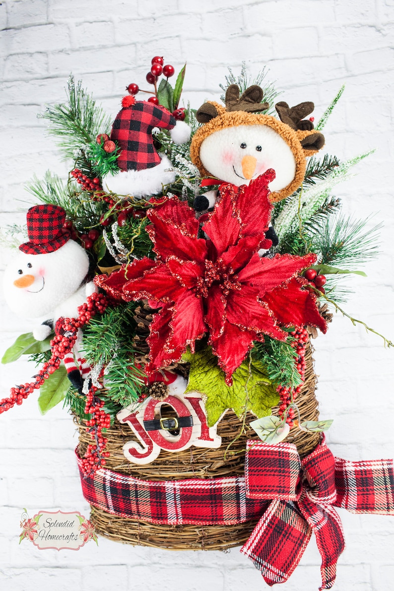Snowman Wreath Christmas Wreath Buffalo Plaid Wreath Poinsettia Wreath Snowman Decoration Rustic Snowman Wreath Snowman Wall Decor