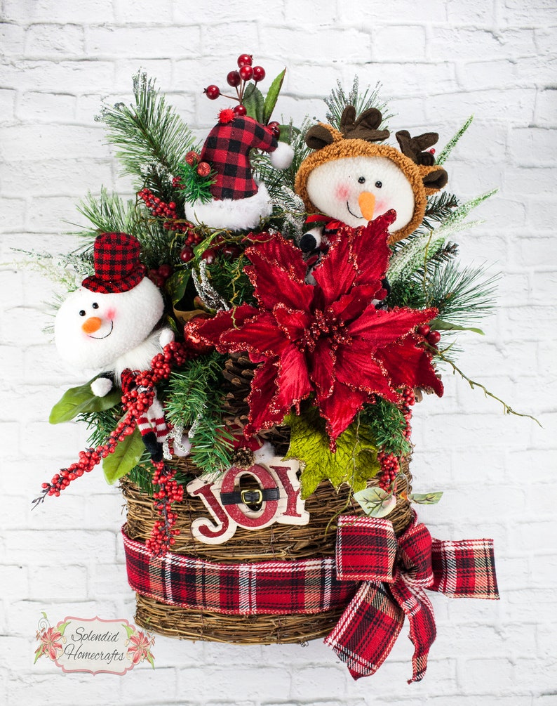 Snowman Wreath Christmas Wreath Buffalo Plaid Wreath Poinsettia Wreath Snowman Decoration Rustic Snowman Wreath Snowman Wall Decor