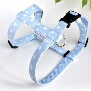 Dog Harness Light Blue, Baby Blue Stars (traditional style), Cute Male, Female Puppy Dog Harness, Optional Lead