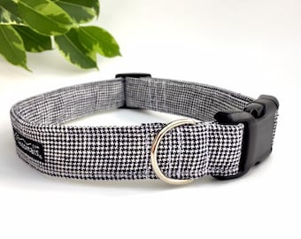 Mini Houndstooth in Black & White, Boy, Girl Designer Dog Collar, Male, Female Puppy Collar