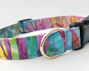 Purple Tie Dye Dog Collar, Purple Hippie Tie Dye Dog Collar Stripes, Yellow Tie Dye Puppy Collar, Turquoise Tie Dye Striped Dog Collar