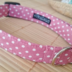 Dusky Pink Polka Dot Dog Collar, Girl Dog Collar, Puppy Collar Girl, Cute Female Dog Collar, Wedding Dog Collar, Optional Dog Lead