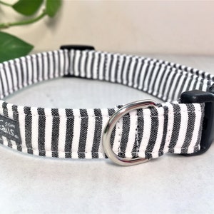 Grey and White Stripes Chambray Designer Dog Collar, Striped Boy, Girl Dog Collar, Stripey Puppy Collar, Pet Collar, Optional Dog Lead