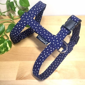 Dog Harness Navy Blue Stars, Traditional Style "Starry Night" Dog Harness, Adjustable Navy Blue Puppy Harness Stars, Optional Dog Lead