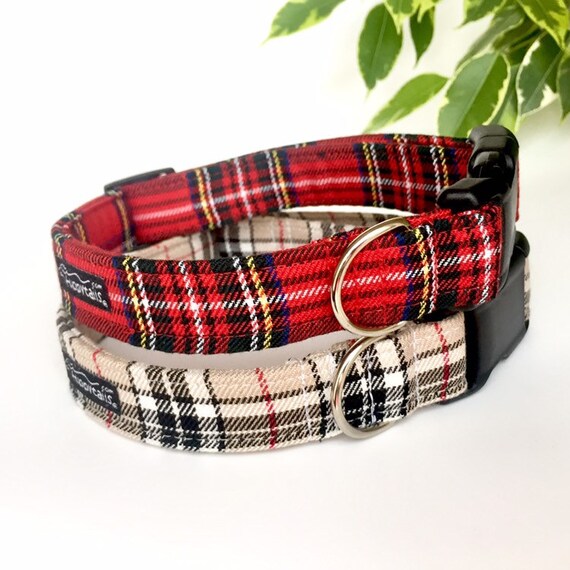 Beige tartan dog collar Clearance