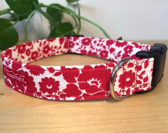 Red Dog Collar, Floral Dog Collar, Summer Dog Collar, Dog Collar Girl, Puppy Collar, Cute Dog Collar, Dog Lead