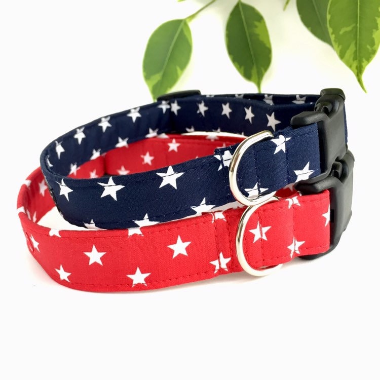 Navy Blue Stars Dog Collar Red Stars Dog Collar Patriotic Etsy