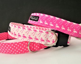 Pink Flamingos Dog Collar, White Flamingos Dog Collar, Pink Polka Dot Collar, Valentines Day Dog Collar, Cute Dog Collar, Dog Lead Available