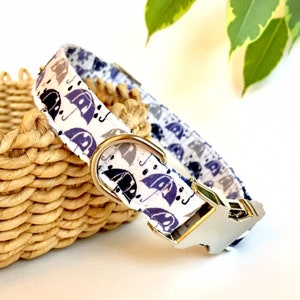 Blue umbrellas dog collar, cute designer dog collar umbrella, grey dog collar, blue puppy collar, puppy collar umbrella, optional lead