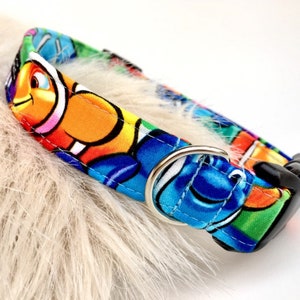 Cartoon Fish Dog Collar, Comics Dog Collar, Orange, Purple, Blue and Green Novelty Dog Collar, Cool Boy or Girl Dog Collar, Optional Lead