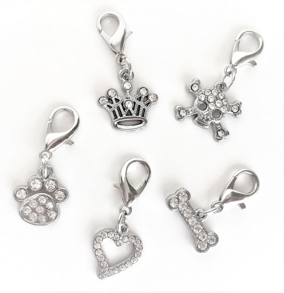 Collar Charms in Shape of Heart Dog Bone Paw Crown or Skull Cute Rhinestone Girl Boy Dog Collar Charms With Czech Crystals Etsy Canada