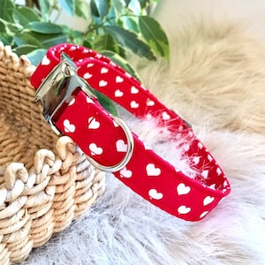 Red Hearts Dog Collar, Valentine’s Dog Collar, Dog Collar Girl, Red Puppy Collar, Cute Hearts Dog Collar, Optional Lead Available