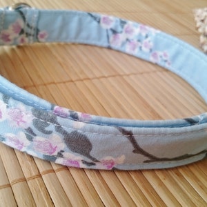 Japanese Sakura Dog Collar, Pale Blue Dog Collar with Pink Japanese Sakura blossom print, optional dog lead