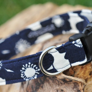 Navy and White Floral Dog Collar, Dog Collar Flowers, Girl, Female Dog Collar, Optional Lead Available