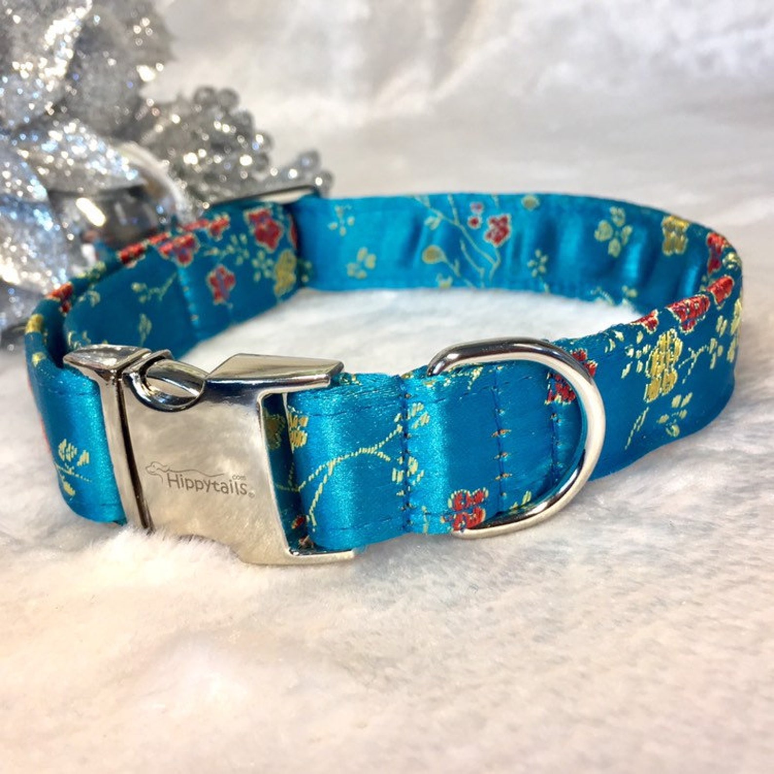 Turquoise Japanese Brocade Dog Collar Floral Designer Girl or Etsy
